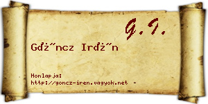 Göncz Irén névjegykártya